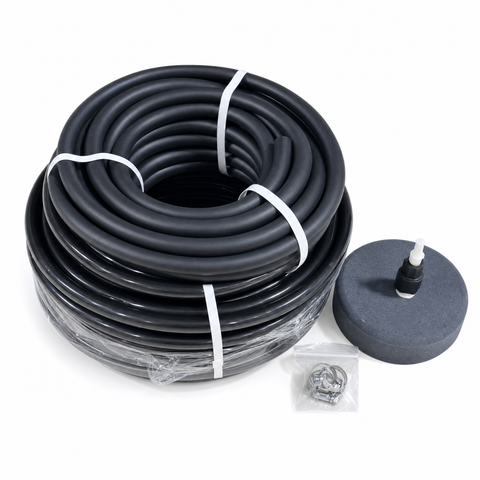 Solar Aeration Accessory Pack - includes 100 ft 3/8" poly tubing, 50' 3/8" weighted airline, hose clamp connector, airline, airstone diffuser & 3/8" foot valve