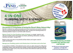 Postcard describing the how 4 in One, plumbing septic sewage works by using beneficial bacteria and enzymes   